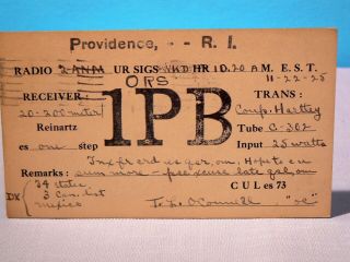 1925 Ham Radio Qsl Card - 1pb,  Providence,  Ri
