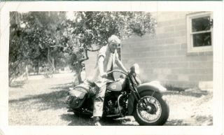 B/w Photo - Man Sitting On His Motorcycle - Harley (?)