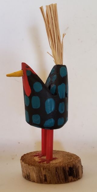 Native American Navajo Folk Art Black And Blue Chicken Signed By L Herb