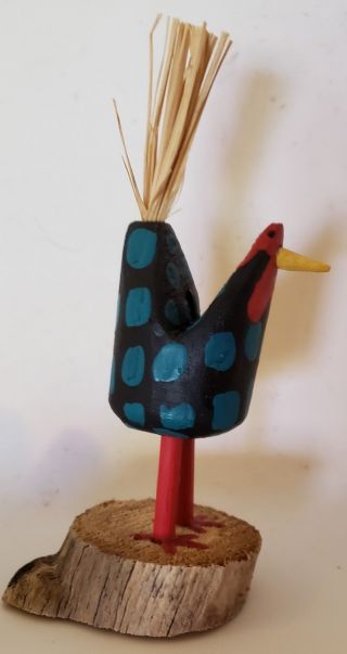 Native American Navajo Folk Art Black and Blue Chicken signed by L Herb 2