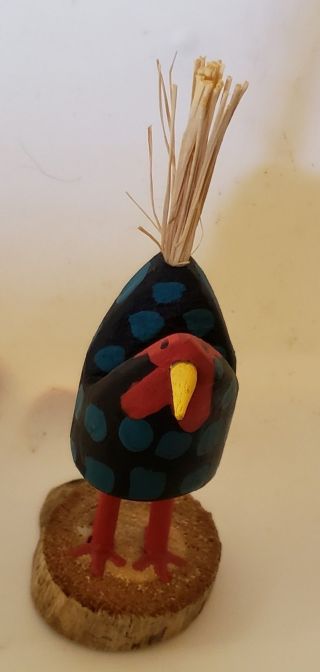Native American Navajo Folk Art Black and Blue Chicken signed by L Herb 3