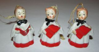 3 Vintage Mid - Century Choir Boy Porcelain Bell Christmas Ornaments 