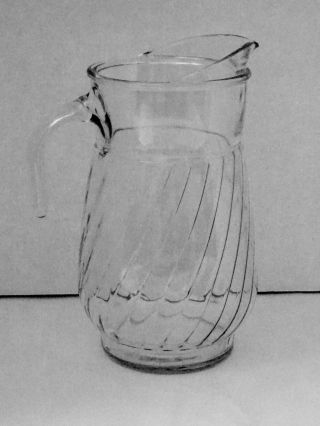 Vintage Unbranded Large Clear Glass Tea Water Pitcher W/ Swirl Pattern Vgc