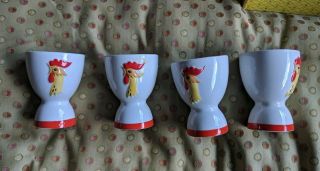 4 Vintage Holt Howard Double Egg Cups Rooster Signed 1961 Chicken Retro Kitchen