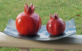 Ceramic Pomegranates & Tray Set Made In Israel By G.  R.  A.  S.