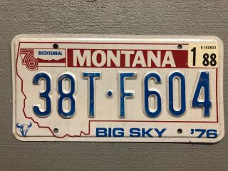 Vintage 1976 Montana License Plate Bicentennial Big Sky 38t - F604 1988 Sticker