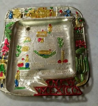 Vintage Mexico Souvenir Metal State Shaped Ashtray Made In Japan