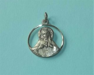Vintage Sacred Heart Of Jesus Sterling Silver Cutout Medal & Ol Of Mt Carmel