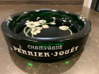 Champagne Perrier Jouet Green Floral Hand Painted Ashtray 7.  5” French