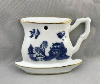 Paul Cardew Blue Christmas Ornament Porcelain Tea Cup & Saucer England Design