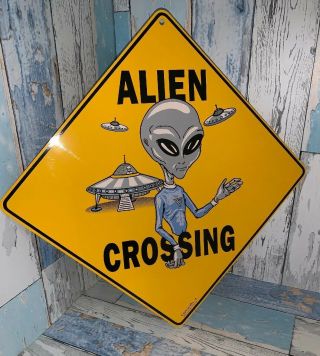 Alien Crossing Metal Sign 12” X 12” $15 Shipped