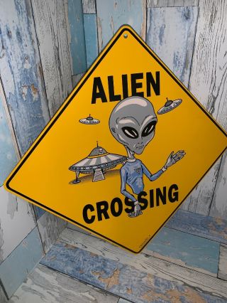 Alien Crossing Metal Sign 12” X 12” $15 Shipped 2