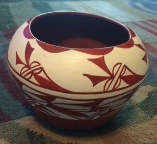 Jemez Pueblo Red Clay Pot Signed Native American Indian Pottery Hand - Painted Vtg