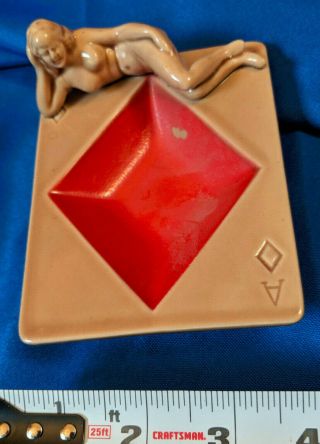Ashtray Trinket Tray Nude Woman Pinup Vtg Ceramic Playing Cards Diamonds