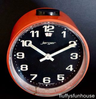 Jerger Germany Retro Orange Plastic Round Clock Black Face 