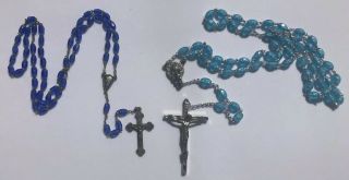 Set Of Two Vintage Blue Crystal Faceted Bead Rosaries Italy