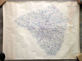 Vintage 1946 Road Wall Map Of Lancaster County Pennsylvania Dept.  Of Highways