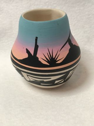 Wayne Yanito Navajo Native American Crafted Pottery 3” Mini Hand Painted Vase
