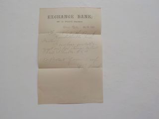 Antique Letter 1890 Exchange Bank Cimax Michigan American Us Paper Vtg Usa Nr