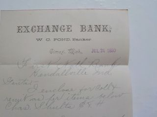 Antique Letter 1890 Exchange Bank Cimax Michigan American US Paper VTG USA NR 2