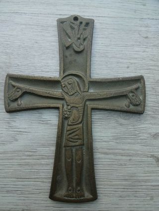Vintage German Bronze Crucifix Cross Jesus Christ By Egino Weinert,  Great Art