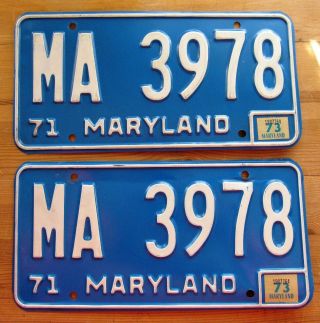 Maryland 1973 License Plate Pair - Quality Ma 3978