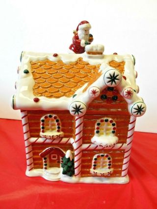 Waterford Holiday Heirloom Ceramic Santa Gingerbread Candy House/cookie Jar Guc