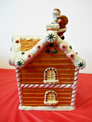 Waterford Holiday Heirloom Ceramic Santa Gingerbread Candy House/Cookie Jar GUC 2