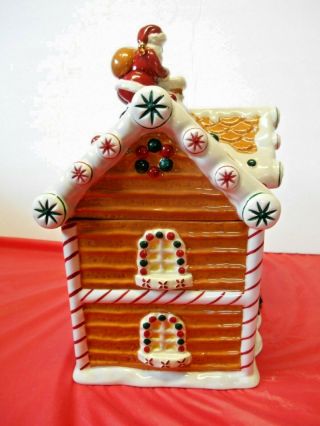Waterford Holiday Heirloom Ceramic Santa Gingerbread Candy House/Cookie Jar GUC 4