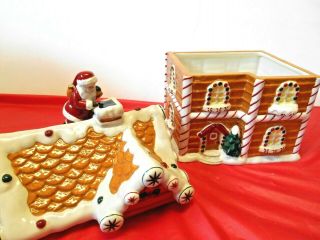 Waterford Holiday Heirloom Ceramic Santa Gingerbread Candy House/Cookie Jar GUC 6