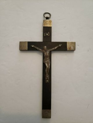 ANTIQUE Italian Crucifix with Jesus & Flag 6.  5 