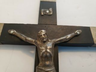 ANTIQUE Italian Crucifix with Jesus & Flag 6.  5 