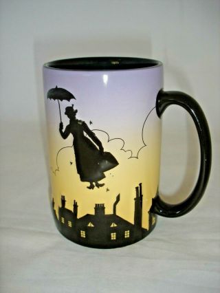 Disney Parks 16 Oz Mug Black 3d Silhouette Mary Poppins,  Umbrella Cond