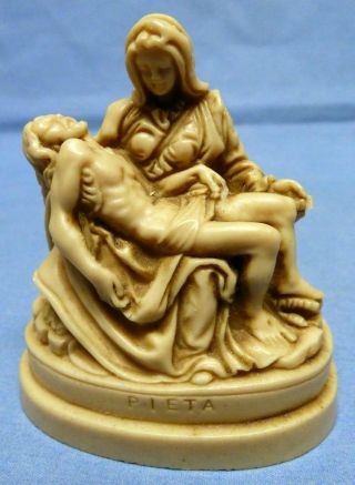 Ivintage Carved Italy Miniature 3 " Pieta Statue Figure Signed A.  G.  Jesus Mary