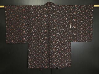 0621s08z800 Vintage Japanese Kimono Silk Urushi Haori Black