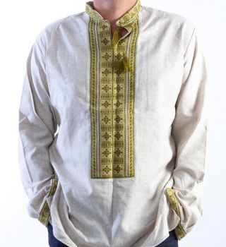 Ukrainian Embroidery Man Gray Linen Shirt Slavic Wedding Vyshyvanka Sz Xl