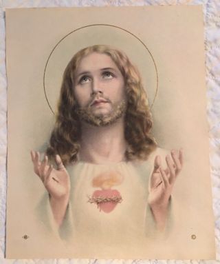 Sacred Heart Of Jesus 8 X 10 Catholic Print Picture Art Printed In Italy 1936