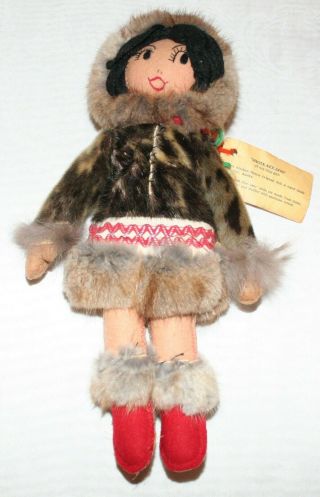Vtg SHOTK - KEE - DON Doll INUIT Juneau ALASKA Folk Art FUR Handmade NATIVE 2