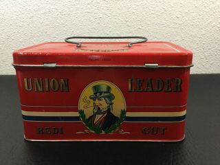 Vintage UNION LEADER Redi Cut Tobacco Tin/Lunch Box •Made In Italy 5
