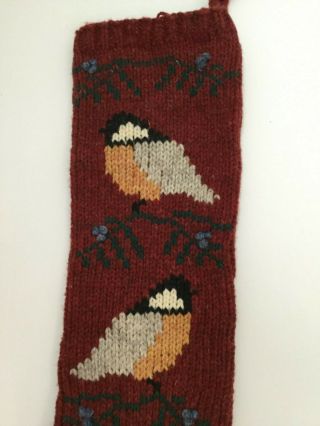 Christmas Cove Designs Stocking 100 Wool Knit Richmond Maine Chickadee Birds 2