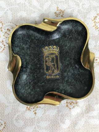 Vintage German Brass Ashtray With Faux Paint Signed Berlin