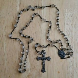 Vintage Sterling And Crystal Beads Rosary With Holy Trinity Crucifix Large Cross