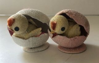 2 Vintage Japan Easter Chicks In Eggshells