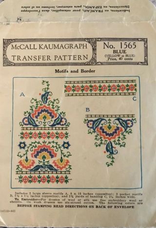 Mccalls Kaumagraph Hot Iron Transfer Pattern 1565.  Motifs And Border