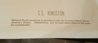 Canada Steamship Lines - S.  S.  KINGSTON Vintage Ocean Liner Dinner Menu c.  1940 ' s 3