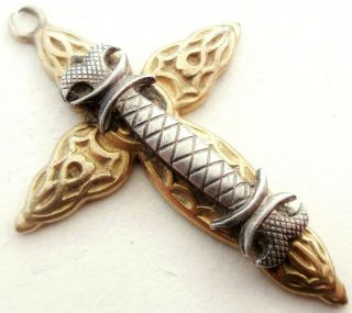 Unusual & Ancient Silver & Gold Cross Pendant -