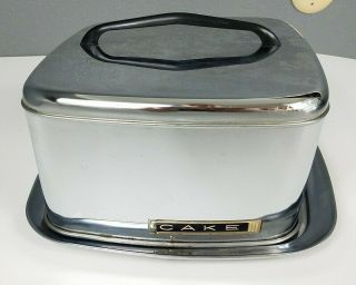 Vintage Lincoln Beautyware Square Chrome Cake Carrier Box Black Handle
