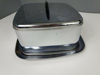 Vintage Lincoln Beautyware Square Chrome Cake Carrier Box Black Handle 4