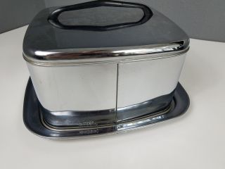 Vintage Lincoln Beautyware Square Chrome Cake Carrier Box Black Handle 5