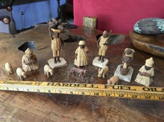 12vintage Nigerian Thorn Wood Carved African Tribal Figures 1 1/2” To 5 1/2” Tal
